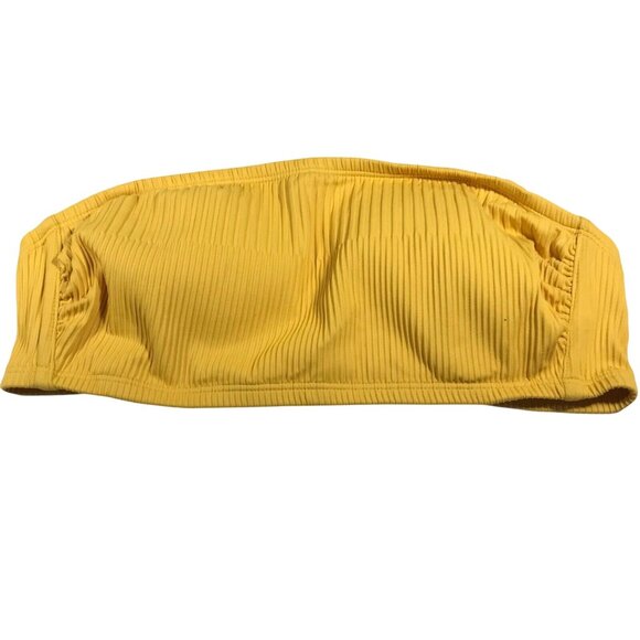Xhilaration Womens Size D/DD Swim Bandeau Bikini Top Ribbed Yellow Missing Strap - Picture 1 of 11